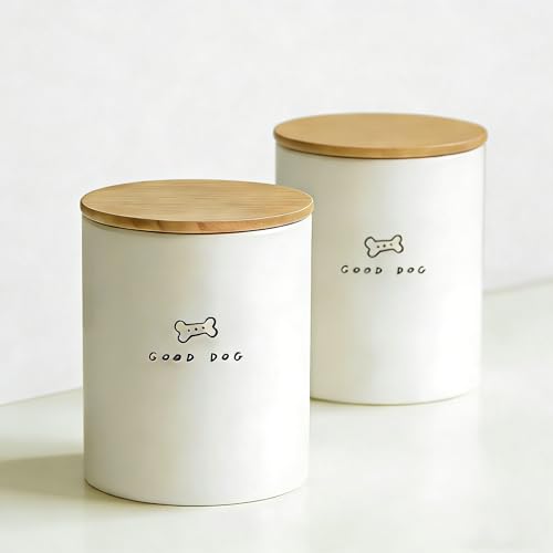 Kiswleon Dog Food Storage Container Set of 2 Ceramic Dog Treat Jar with Airtight Lid Pet Food Storage Container to Keep Treats Fresh and Dry