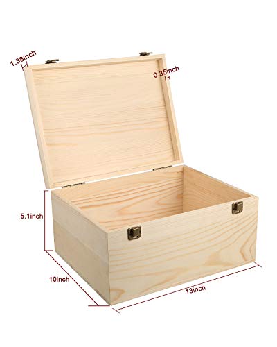 Woiworco Extral Large Wooden Box, 13 X 10 X 6.5 Inch Natural Unfinished Pine Wood Boxes With Hinged Lid And Front Clasp For Diy Craft Art, Hobbies, Jewelry Box And Home Storage #TOP1