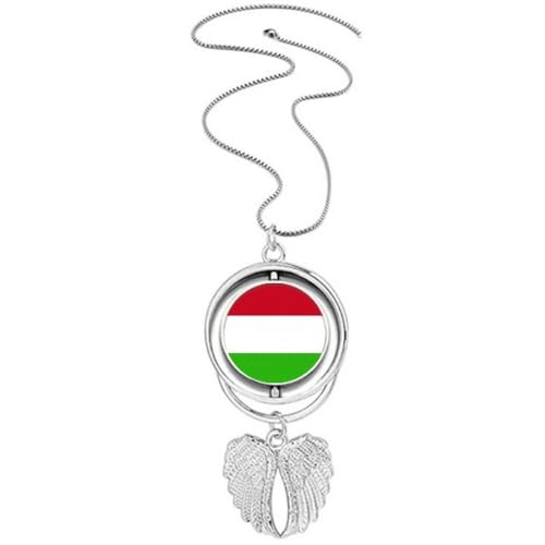 Collier ailes d'ange et pendentif drapeau Hongrie rotatif, bijou symbole de fierté