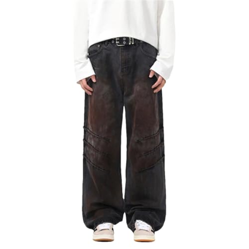 Men Loose Fitting Vintage Scratch Mark Design Denim Baggy Worn-Out Jeans Clothing