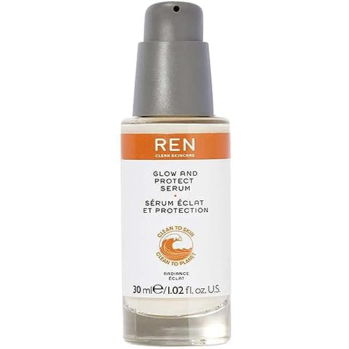 REN Glow and Protect Vitamin C Serum, 30ml – Antioxidant Brightening Serum with Kakadu Plum and Hyaluronic Acid, Reduces Dark Spots, Evens Skin Tone, and Boosts Radiance