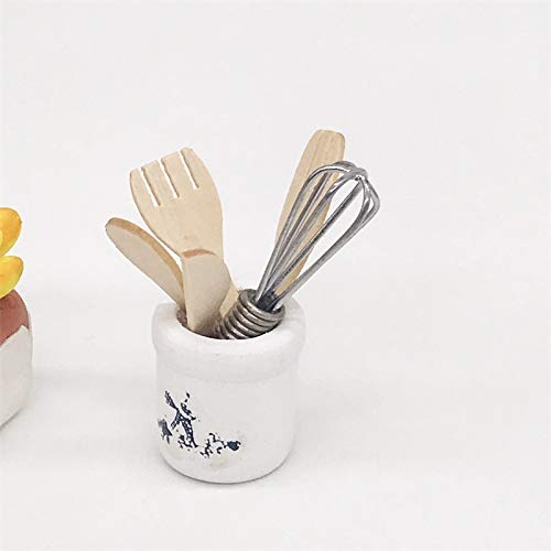 witgift Puppenhaus Zubehör Geschirr Set Miniatur Kochgeschirr Zubehör Mini Eggbeater Holz Messer Gabel Loeffel Küche… – Bild 3