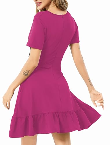Image of Women's Fashion Summer Causal Short Sleeve Dress V Neck Beach Party Dresses with Pockets