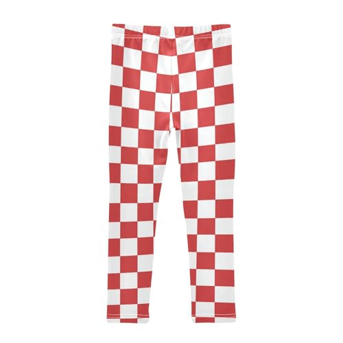 Vdsrup Girls Leggings Red White Checkered Kids Length Leggings Pants Toddler Athletic Soft Tights Trousers 4T2
