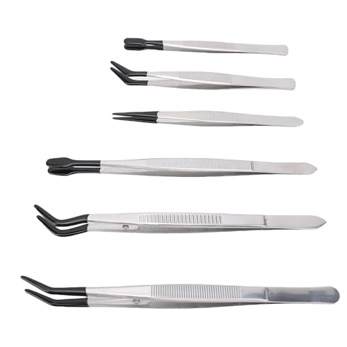 Juego de pinzas para entomología, 6 piezas, pinzas de precisión de acero inoxidable con punta de goma, herramienta para insectos, escarabajos, mariposas, preparación taxidérmica, trabajos de precisión