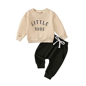 wdehow Toddler Baby Boy 2Pcs Outfits Letters Print Pullover Tops + Drawstring Pants Set Fall Winter Clothes