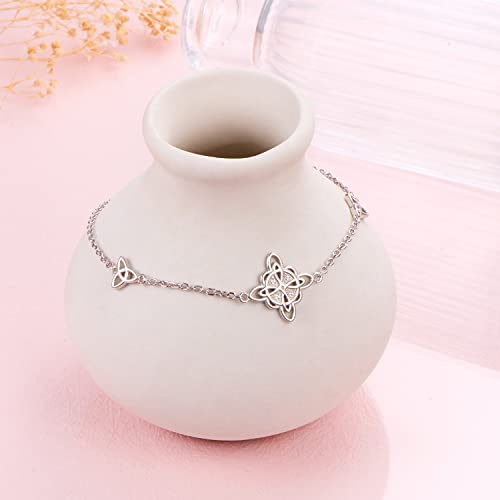 FLYOW 925 Sterling Silver Good Luck Irish Jewelry Triquetra Trinity Celtic Witches Knot Bracelet for Women3