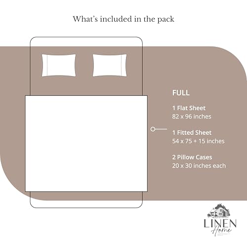 Image of Linen Home 100% Cotton Percale Sheets Full Size, Earthy Brown, Deep Pocket, 4 Pieces Set - 1 Flat, 1 Deep Pocket Fitted Sheet and 2 Pillowcases, Crisp Cool and Strong Bed Linen
