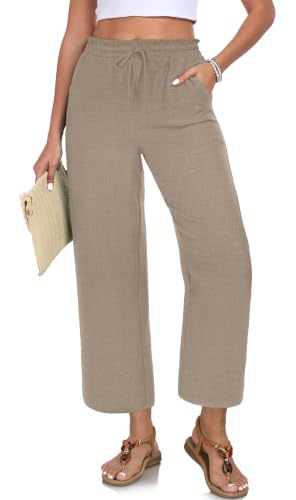 Image of EDUWU Women Casual Pants Loose High Waist Cropped Palazzo Beach Pants Summer Outfits 2026 Trendy