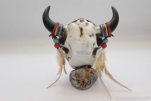 Southwestern Native American Steer Cowskull W/Feather Desk Shelf Electric Clock Rustic Hand Painted Home Office Decoration #TOP2