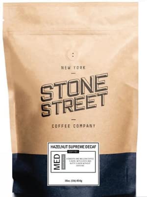 Stone Street Flavored Ground Decaf Coffee, Hazelnut Flavor, Freshly Roasted, 100% Colombian Arabica, Gourmet Decaffeinated Coffee, Medium Roast, 1 LB