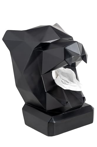 NEUSTEIN Panther Taschentuchbox Taschentuchspender Panther-Kopf schwarz Design Figur Taschentuchhalter für Küche, Bad, Esszimmer und Schlafzimmer 21 x 23 x 30cm stabil schwer