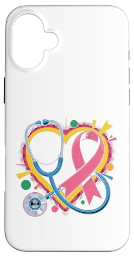 ピンク 聴診器 看護師 医療 乳がん啓発 女性 スマホケース iPhone 16 Plus 用