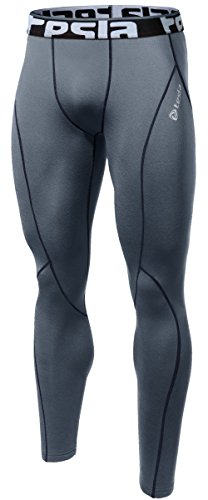 TSLA Men's Compression Pants - Cool Dry Athletic Sports Workout Running Tights Leggings Baselayer, Compression Zero Pants Grey, Large