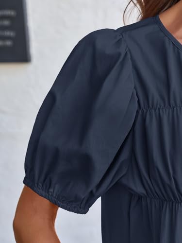 Image of Tankaneo Womens Puff Sleeve Peplum Babydoll Tops Summer Flowy Pleated Cotton T-Shirts Casual Loose Fit Cute Blouse