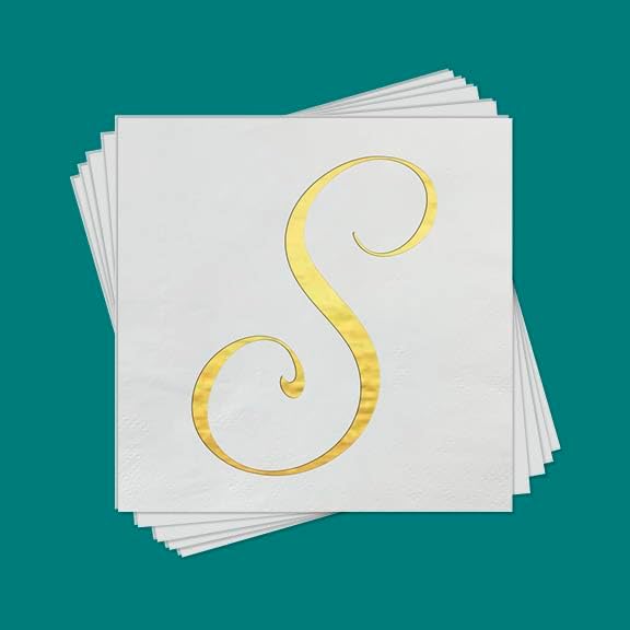 Miniatura 4 de Servilletas de fiesta de cóctel, con monograma de lámina dorada, letra S para boda, cumpleaños, jubilación o baby shower, paquete de 100 unidades (S)