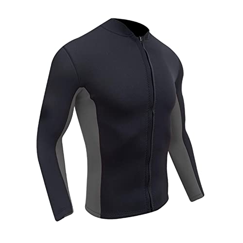 Fancyes Men/Women Wetsuits Jacket 2mm Neoprene Tops Adults Girls Surfing Scuba Diving Wetsuit Jacket Long Sleeves Water Sports Wet Suits, Gray Black XXXL