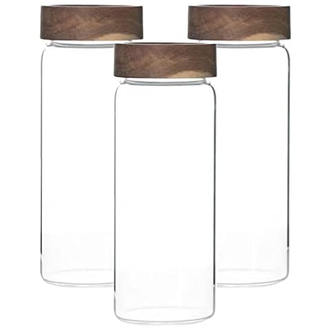 Glass Food Seal Jars Set of 3 - Wooden Twist Lid Kitchen Candy coffee beans Storage Jar Food Containers with Lid Canned Grain Spice Tea canister-28OZ Cover