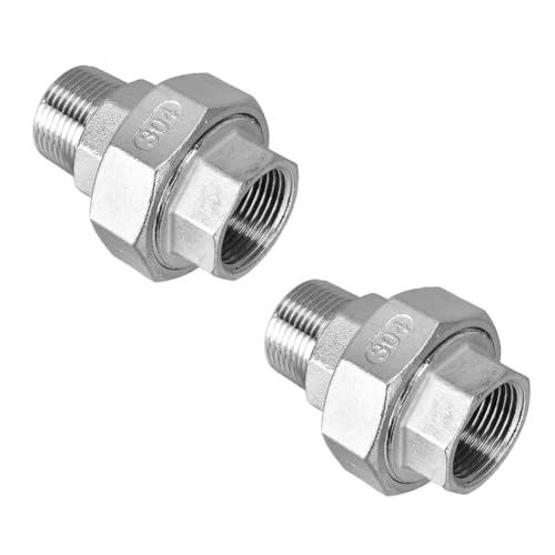 NiuLumea 304 para aplicaciones de tuberías de conector roscado de acero inoxidable, DN8-DN25 (1/4 a 1 pulgada), junta de unión interna/externa, paquete de 2