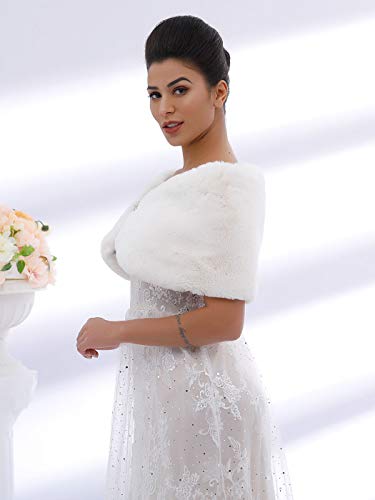 Aukmla Wedding Party Fur Wraps and Shawls Bridal Stole Sleeveless Faux Fur Shawl with Stunning Rhinestones Crystal Brooch3