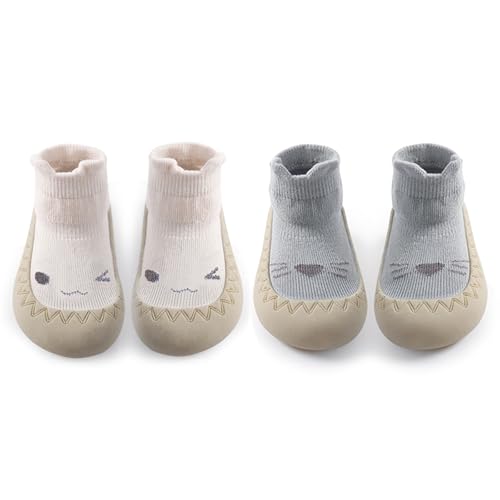 2 Pairs Baby Sock Shoes Infant Boys Girls Non Slip Shoes Slippers Toddler First Walking Shoes Slip-on Sneakers