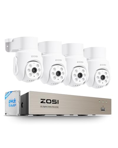 ZOSI 3K Kit Caméra Surveillance avec Fil, 8CH 5MP DVR avec Caméra Extérieure Pan et Tilt pour Vue à 360°, Détection de Personne/Véhicule, Vision...