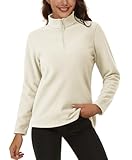 MAGCOMSEN Womens Sport Sweatshirts Lightweight Winter Jackets Long-sleeve 1/4 zipper Polar Fleece Pullover, Beige, L