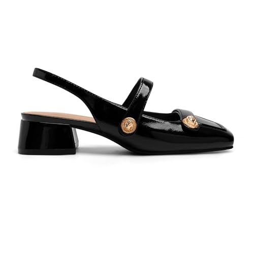 Black Slingback Mary Jane Heels for Women Low Block Heel Closed Square Toe Pump Shoes Heels Classic...