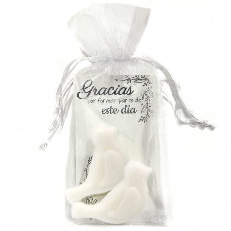 2 JABONES PAJARO Y BOLSA DE ORGANZA BODA COMUNION CONFIRMACION LOTE 25 unidades Recuerdos. Regalos Originales. Papelería.Detalles de Bodas, mi primera Comuniones, Bautizos, Cumpleaños.