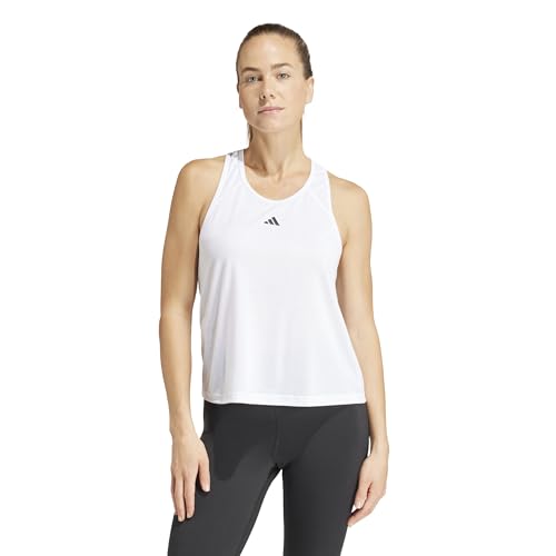 adidas Donna Train Essentials Minimal Branding Racerback Tank Top, White, S