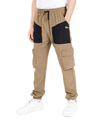 TLAENSON Boys Cargo Pants Joggers Kids Lightweight Quick Dry Hiking Pant Youth Running Athletic Jogging for Sports Outdoor