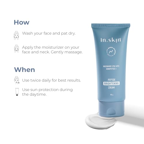 Image of in.skin Skin Brightening Cream with Nonapeptide-1, Niacinamide & Vitamin C | Reduces Dark Spots & Pigmentation | Evens Skin Tone & Boosts Radiance | Nanoplex Technology | For All Skin Types | 100 gm