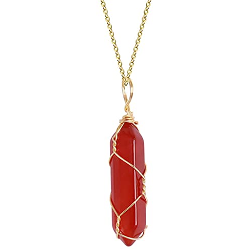 JOERBABU Pendentif en pierres précieuses naturelles - Cornaline - Décoration de bijoux - Pour femme et homme, Pendant 1.5*0.5inch, chain length 16+2inch, Cristal