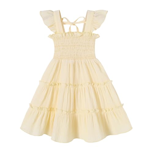YOUNGER TREE Toddler Girl Dress Kids Sleeveless Ruffle Dresses for Girls Summer Outfits Beach Sundress(Yellow 3-4 T)