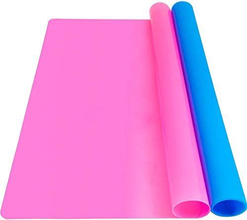 Craft Mat Silicone Mat,2 Pack Silicone mats for epoxy for Crafts Jewelry Casting Moulds Mat, Multi-Purpose Food Grade Silicone Placemat.Blue & Rose Red (15.7 x 11.7 inches)