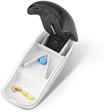 Anycoo Pill Cutter, Pill Splitter Cutter for Small or Large Pills, Black Medicine Cutter with Blade Guard, Cutting Vitamins Tablets in Half