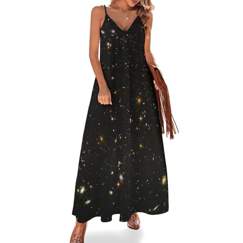 Robe maxi col V décontracté avec coupe longue d'été sans manches style bohème chic