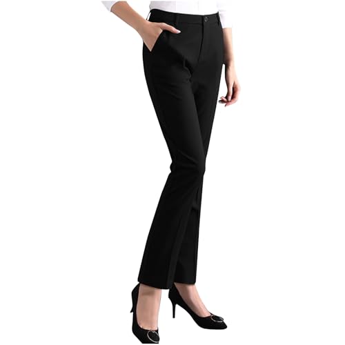 TANGNADE Women High Waist Casual Straight Leg Long Business Work Suit Dress Pants Slim Fit Trousers with Pockets Slacks