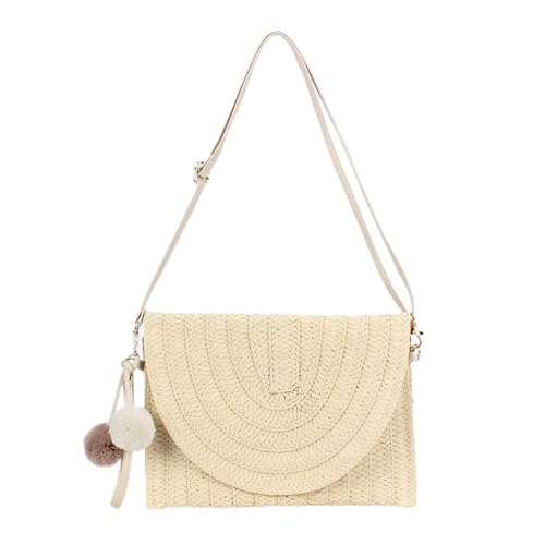 Bolsa de ombro feita à mão com borla design oco para férias na praia pode ser usada como bolsa feminina e bolsa transversal com canudo, Bege