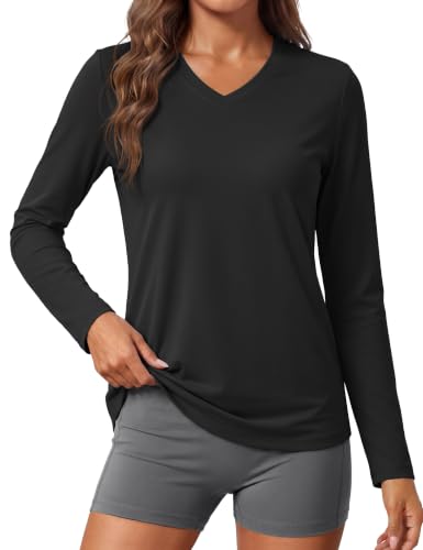 Image of MAGCOMSEN Sun Shirts for Women Long Sleeve SPF Shirt V-Neck UPF 50+ UV Prontection Quick Dry Top for Workout Hiking Swim