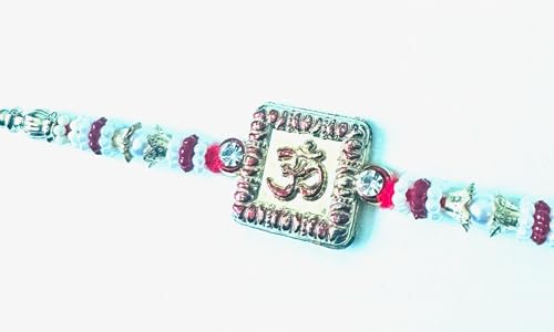 Generic Om Pendant Rakhi Raksha Bandhan Festival Dori For Rakhi Day Rakhri For Brother Religious Om Rakhi, Small, Silver,Red2