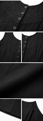Image of Sakkas Maya Floral Embroidered Sleeveless Button Up Rayon Dress