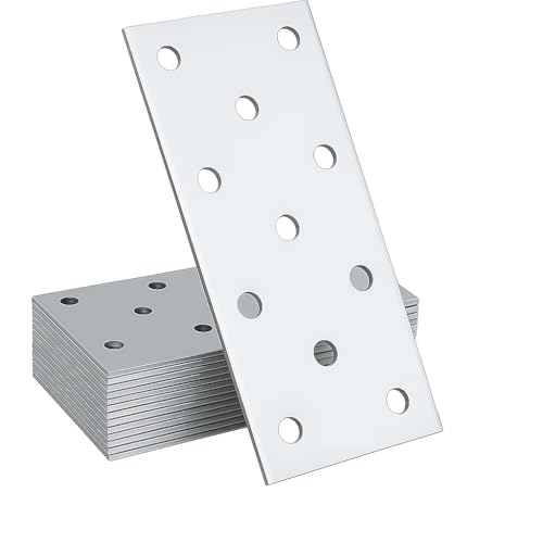 HAFD 10x Heavy Duty Flat Joining Plates – Galvanised Steel Brackets for Wood, Timber, Furniture or Decking Repairs – Strong Metal Mending Connector Strips with 10 Pre-Drilled Holes (100 x 40 x 2)