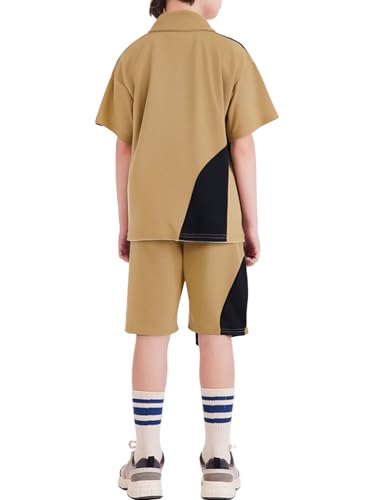 Kids Boys Pcs Color Block Sports Set Turndown Collar Short Sleeve Tshirt And Shorts Set2
