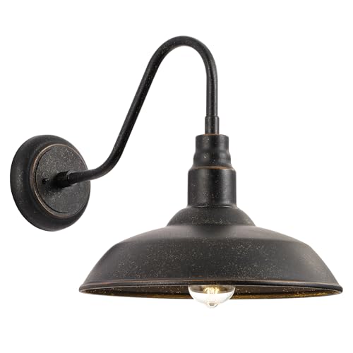 Image of 14in Outdoor Gooseneck Barn Light for Farmhouse, Bronze Exterior Wall Light Fixture for Porch, Large Outside Farmhouse Wall Sconce for Garage Patio Doorway House