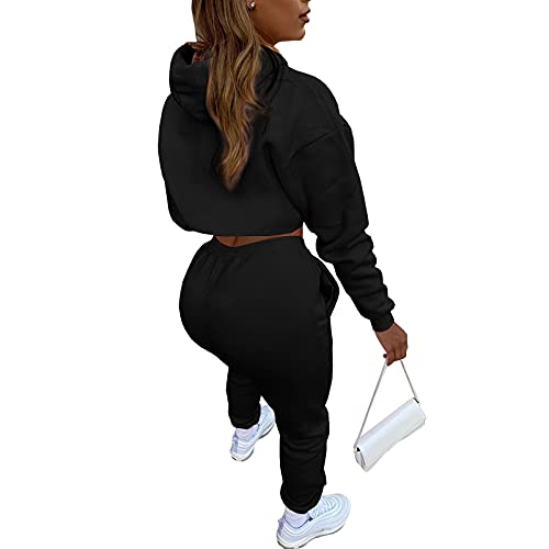 Women's Sexy 3 Piece Tracksuits - Long Sleeve Pullover Crop Top Hoodie +Tank Top+Drawstring Long Pants Sweatsuit2