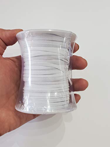 Angie Wood Creations - 3mm Flat Elastic 30 Meters ROLL - Band White Elastic Ribbon Braided Elastic for Sewing Clothing Face Mask and Crafts Ribbed Sew Elastic