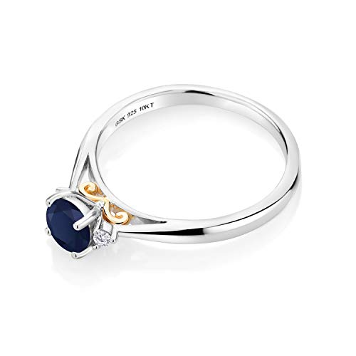 Gem Stone King 925 Sterling Silver and 10K Yellow Gold Blue Sapphire and White Lab Grown Diamond Engagement Ring For Women (0.64 Cttw, Gemstone September Birthstone, Available in size 5, 6, 7, 8, 9)4