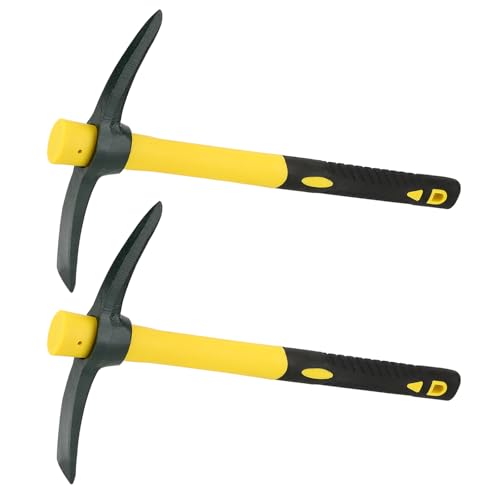 SEUICYNE Lot de 2 pioches pointues robustes de 38 cm avec tête forgée et pioche plate pour camping, prospection, jardinage