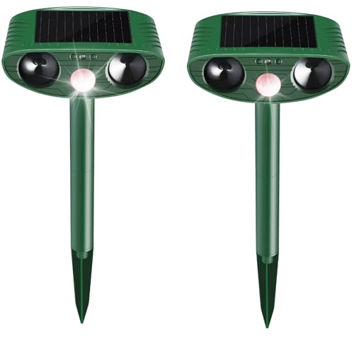 Cat Repellent Outdoor,2 Pack Solar Animal Repeller Ultrasonic Cat Deterrent with Motion Sensor Waterproof Pest Repeller Animal Deterrent for Garden Yard Skunks,Raccoon Birds Squirrels Deer